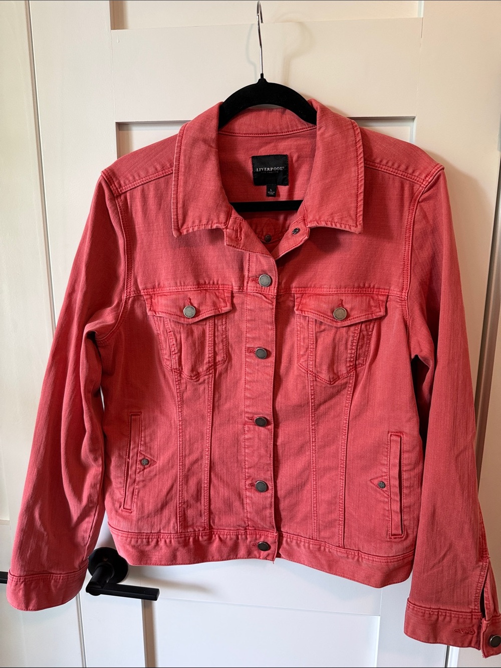 Liverpool Coral-Pink Denim Trucker Jacket